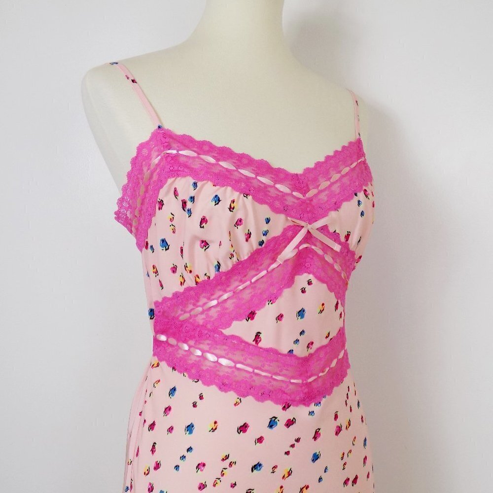 new with tags betsey johnson pink coral floral print lace slip dress sexy summer - Picture 6 of 8
